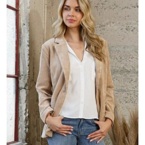 BLUE B ULTRA SOFT LIGHTWEIGHT TAN WIDE WALE CORDUROY BLAZER LINED MED LIKE NEW! - Picture 2 of 9